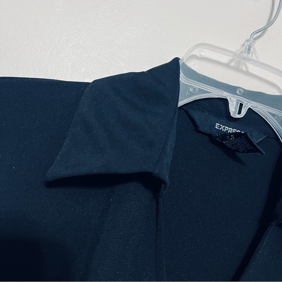 Black Long Sleeve V-Neck Collared Wrap Dress Career Womens Gothic Workwear 10 - Picture 3 of 14